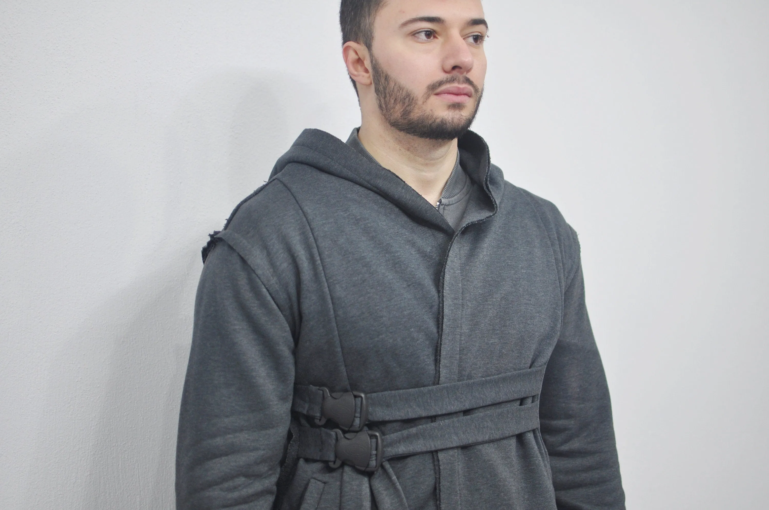 XS-8XL Men's Oversized Hood Goth Cardigan JACKET , Cyber Long Asymmetric SteamPunk Cosplay, Kimono Futuristic- Post Apocalyptic - BB0102