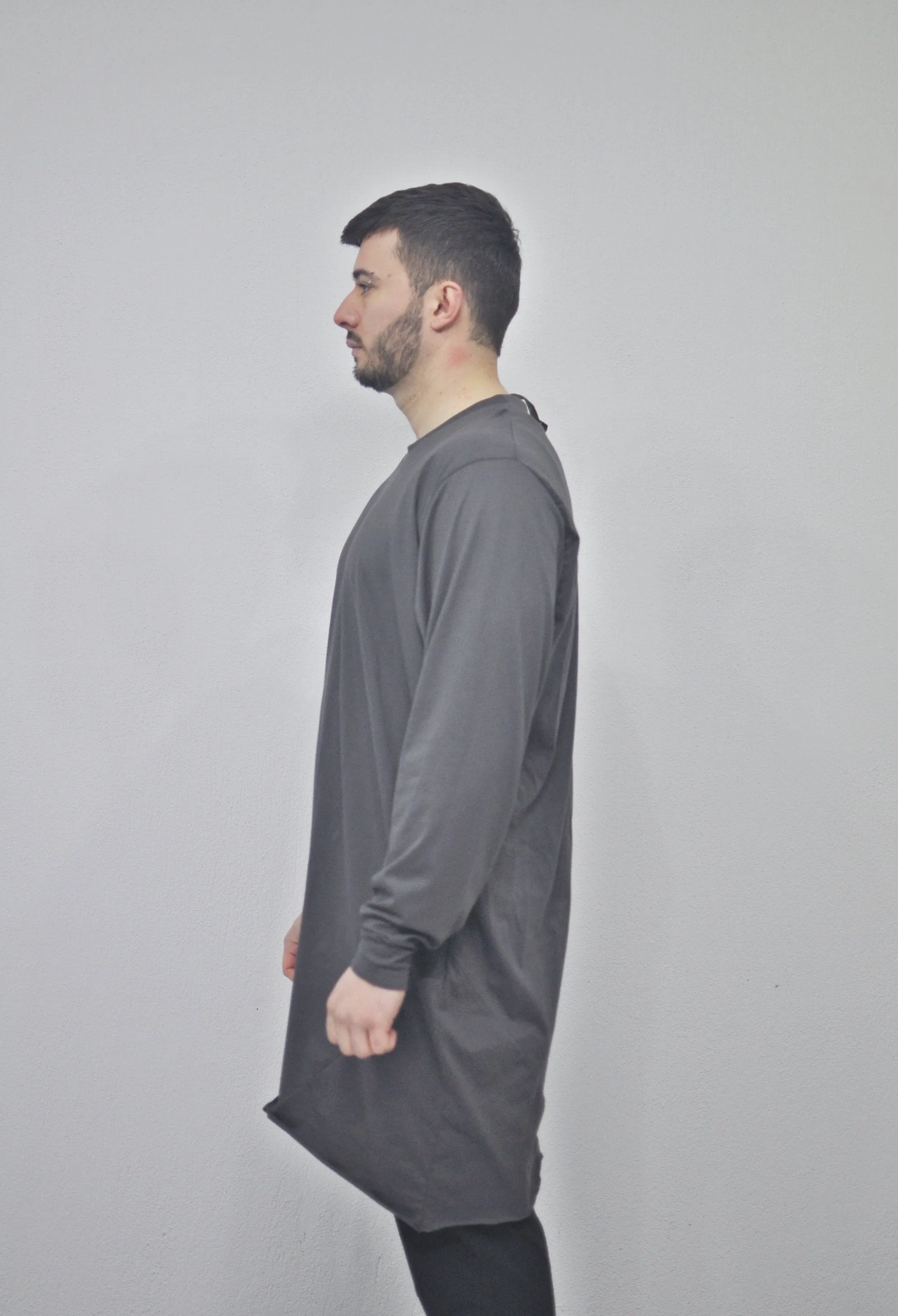 XS-8XL Men's Oversized Loose Overlong Teckwear Asymmetric Tshirt, Streetwear Men Extended Long Sleeve Shirt- BB496