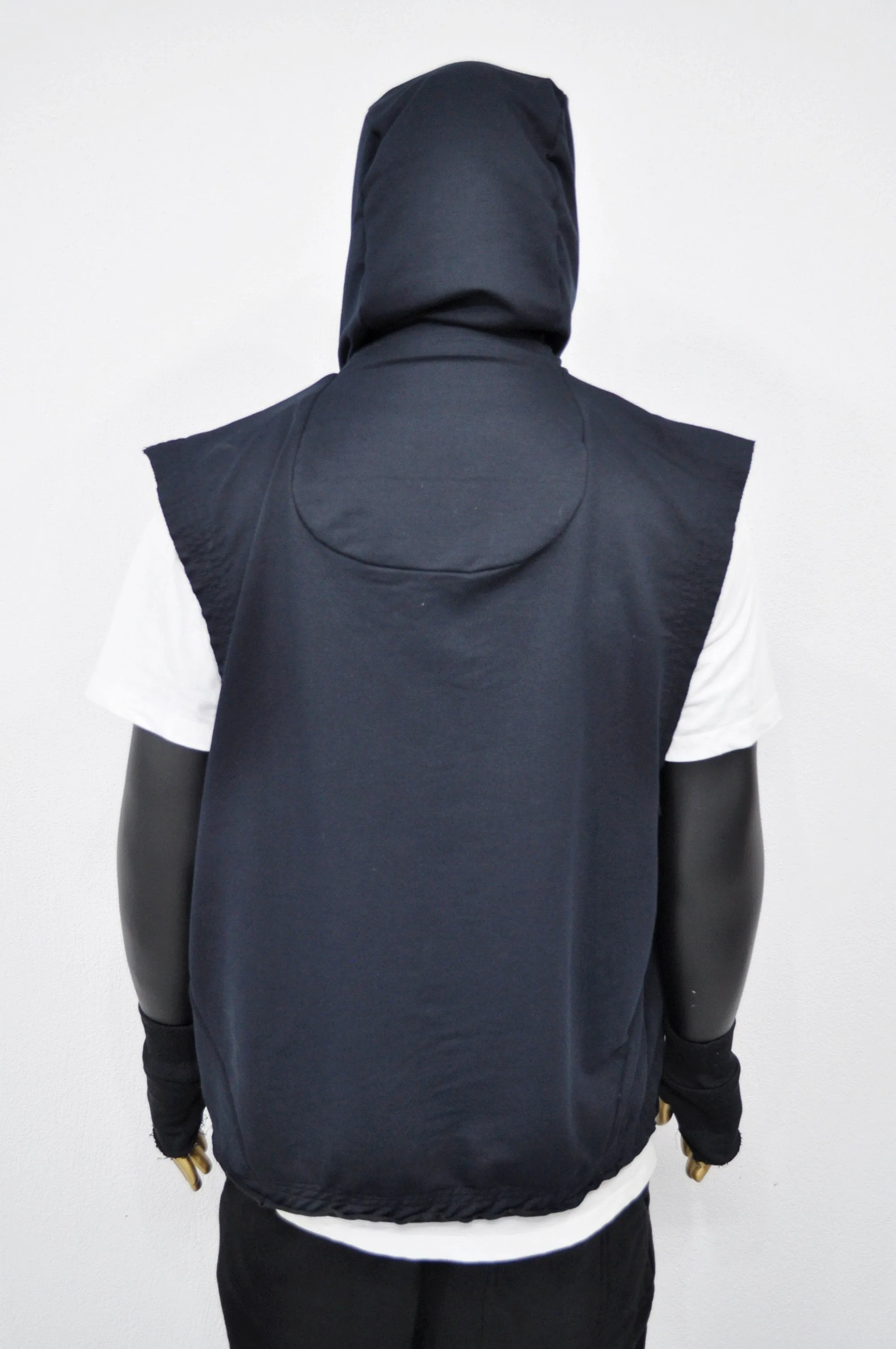 XS-8XL Men's Panel Hooded  Tanktop, Raw Edges Adjusters Zip-up Hood and Collar,Streetwear Vest Hooded / Cyber Streetwear Assassin - BB0133