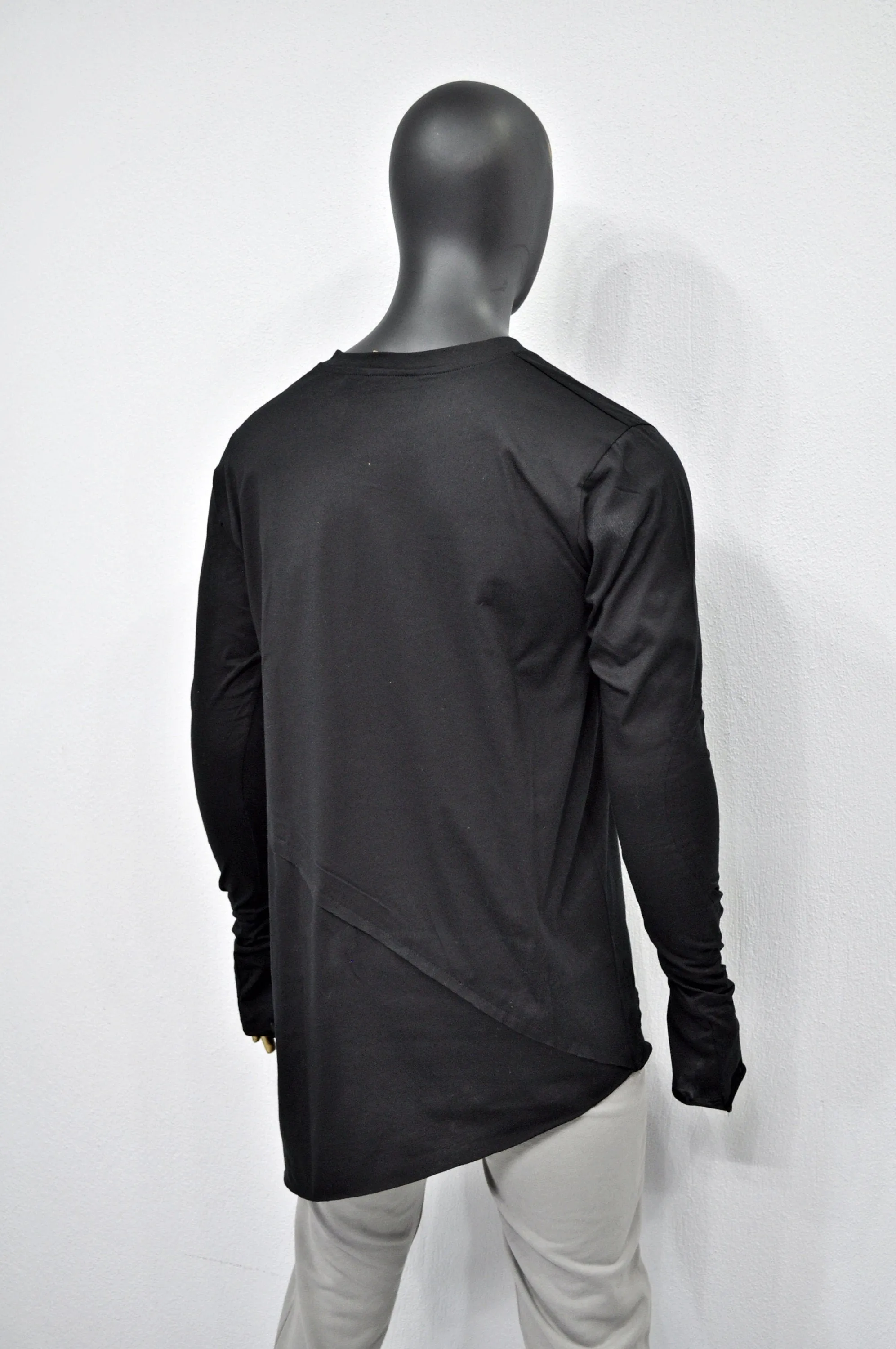 XS-8XL Men's Thumbs Techwear asymmetric Shirt,Long Sleeve black cyberpunk Top T-shirt,Round Neck Dystopian Alternative,Elongated-BB498