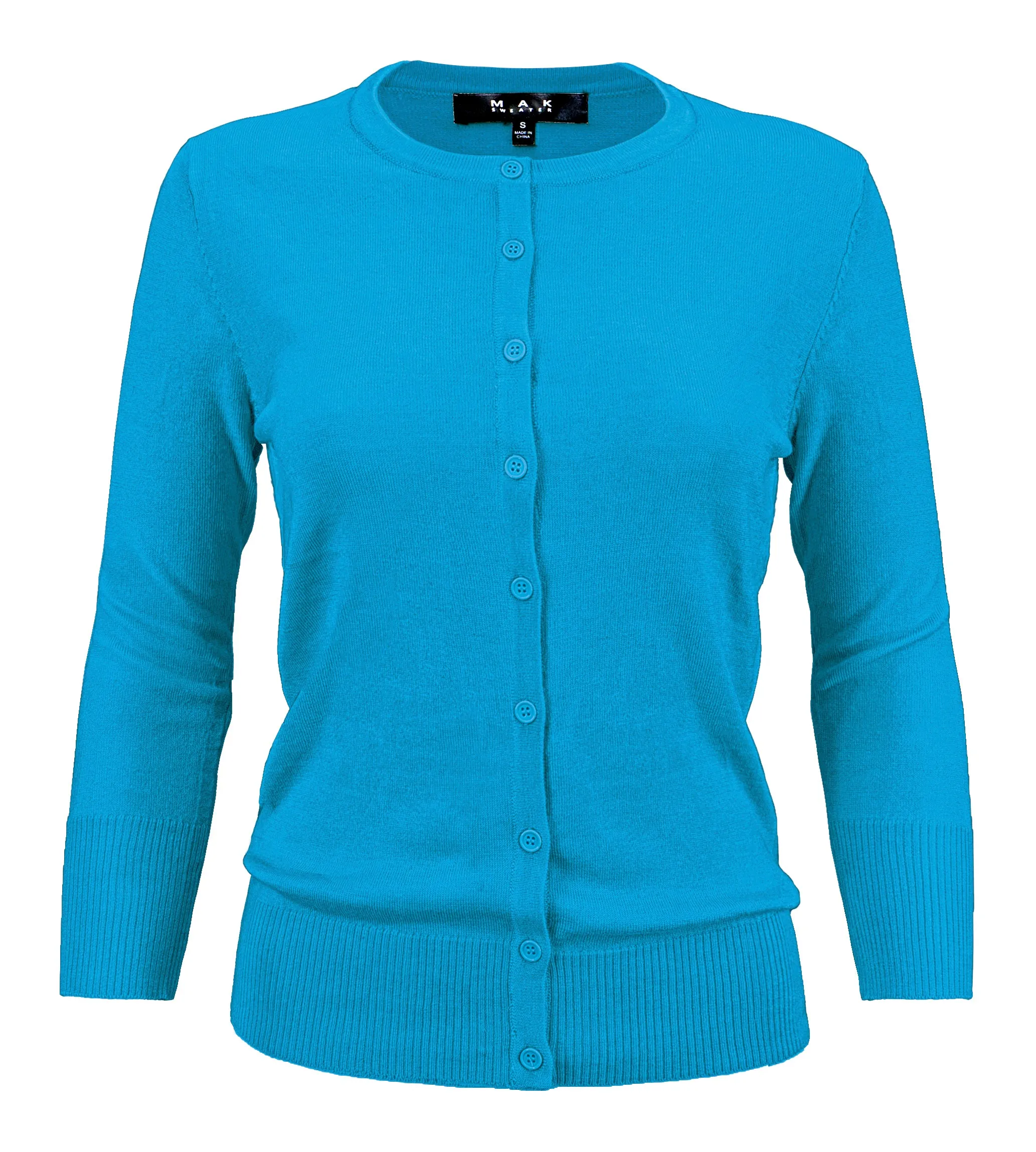 YEMAK Women's 3/4 Sleeve Crewneck Button Down Cardigan Sweater CO079 (S-L) Color Option (2 of 2)