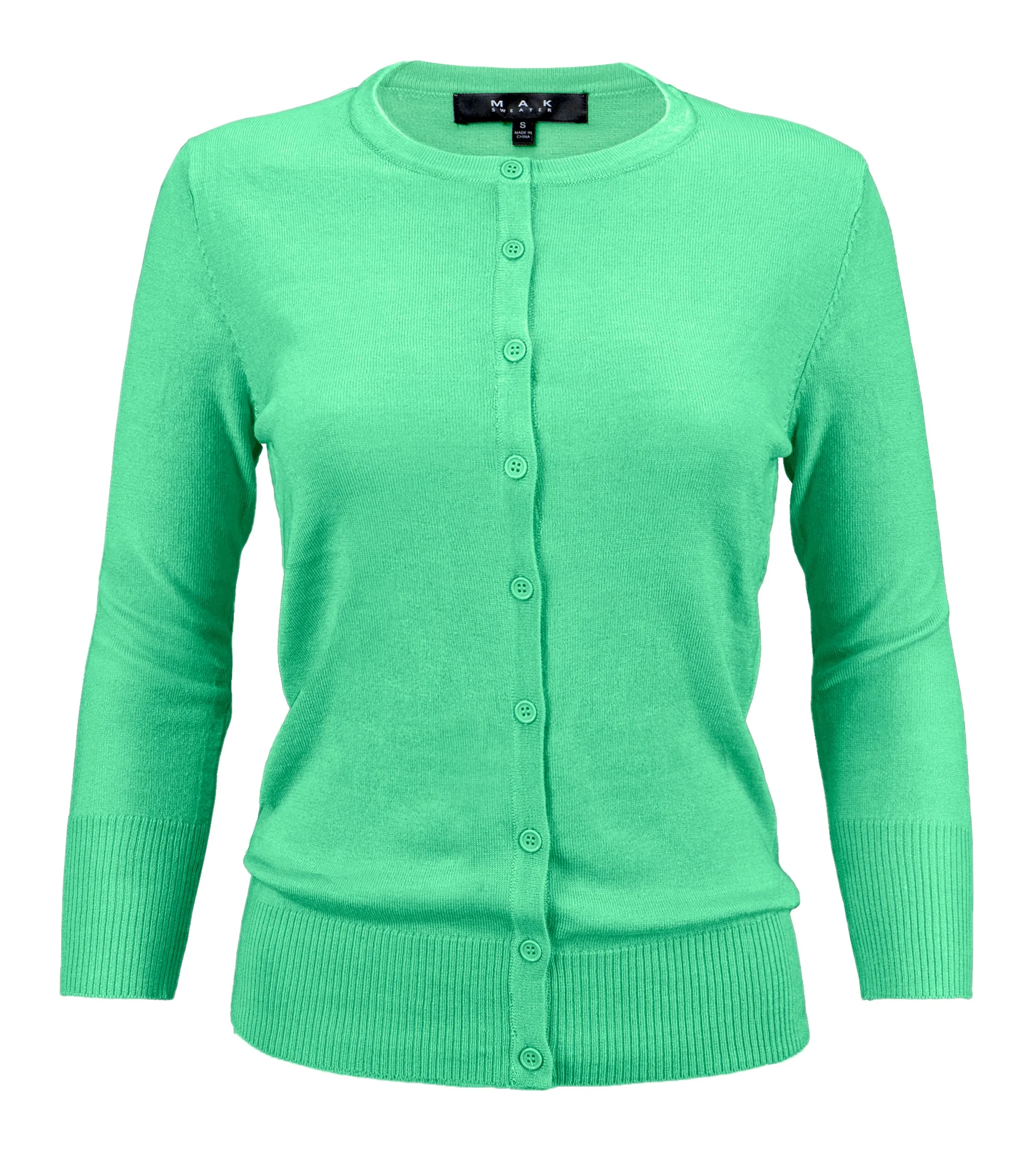 YEMAK Women's 3/4 Sleeve Crewneck Button Down Cardigan Sweater CO079 (S-L) Color Option (2 of 2)